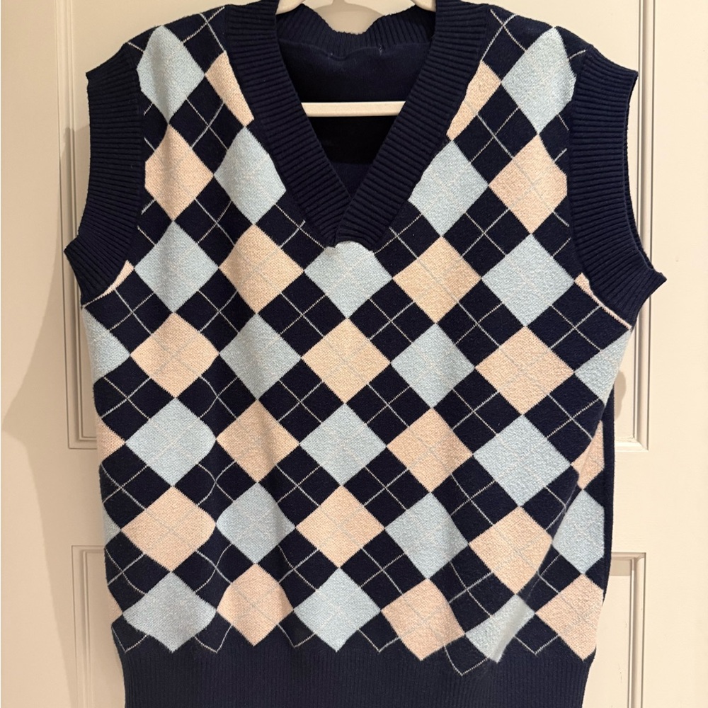 Old Navy V-Neck Argyle Sweater Vest - Navy, Light Blue, Cream